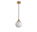 Lustres, lustre nordique en métal et céramique, lampe à tête unique à source de lumière E27, abat-jour suspendu à capsule blanche