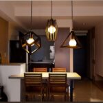 Nordique Moderne Suspension Luminaire En Fer Forgé Polygone Minimaliste Cage Pyramide Lustre Moderne Industrielle Edison Luminaire Suspension En Métal – Image 5