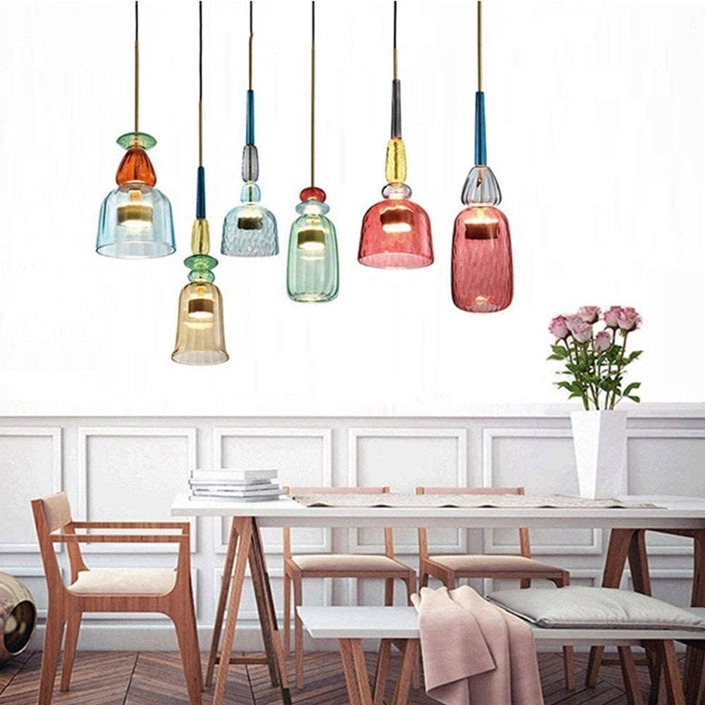 OSMARI Suspension Lustre Minimaliste Moderne, Suspension LED en Verre Multicolore Personnalité Créative Lampe Suspendue Restaurant Bar Café Luminaire Suspendu, Hauteur Réglable, F (C) – Image 4