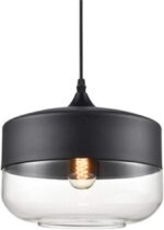Suspension industrielle moderne avec abat-jour en verre transparent en métal noir, éclairage de plafond réglable