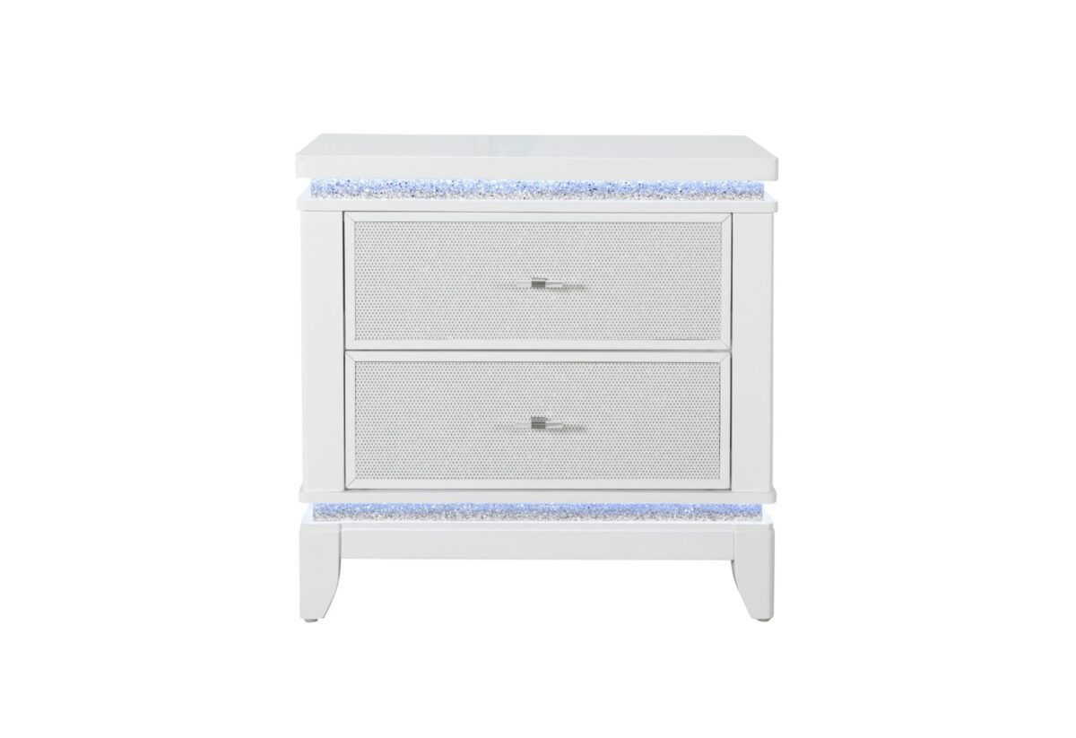 TABLE DE CHEVET ALINA BLANCHE AVEC LED ET USB – Image 1