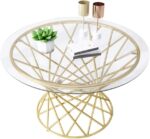 Table Basse créativeTable d'appoint en Fer forgé, Plateau en Verre trempé Transparent, Design Creux avec Cadre de Table