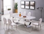 Table à manger de luxe en acier inoxydable imitation marbre pierre design table de salle à mange