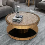 Table Basse Ronde Dorée – Design Élégant en Métal, 100 cm de Diamètre – Meuble de Salon Chic et Raffiné – Image 2