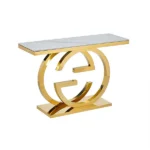 Table console avec plateau en marbre et base en acier