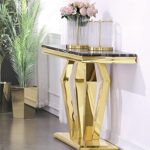 Table console moderne Asday noire et dorée – Design géométrique en acier inoxydable pour entrée et salon – Image 5
