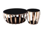 Table console ronde moderne dorée – Design géométrique pour entrée et salon