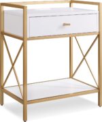 Table de chevet en métal doré et bois Leick Furniture Home, blanche