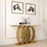 Console rectangulaire moderne avec plateau en marbre et base en acier inoxydable – Image 4
