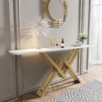 Console étroite blanche et dorée en métal – Image 4