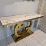 Table console avec plateau en marbre et base en acier – Image 3