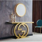 Table console avec plateau en marbre et base en acier – Image 2