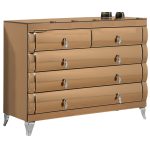Commode 5 Tiroirs en Miroir Doré – Chic et Moderne avec Pieds Argentés – Image 3