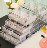 Boîte à bijoux Organisateur de bijoux Rangement de bijoux de grande capacité avec panneau en verre transparent Organisateur de rangement de cloison Collier Boucle d'oreille – Image 5