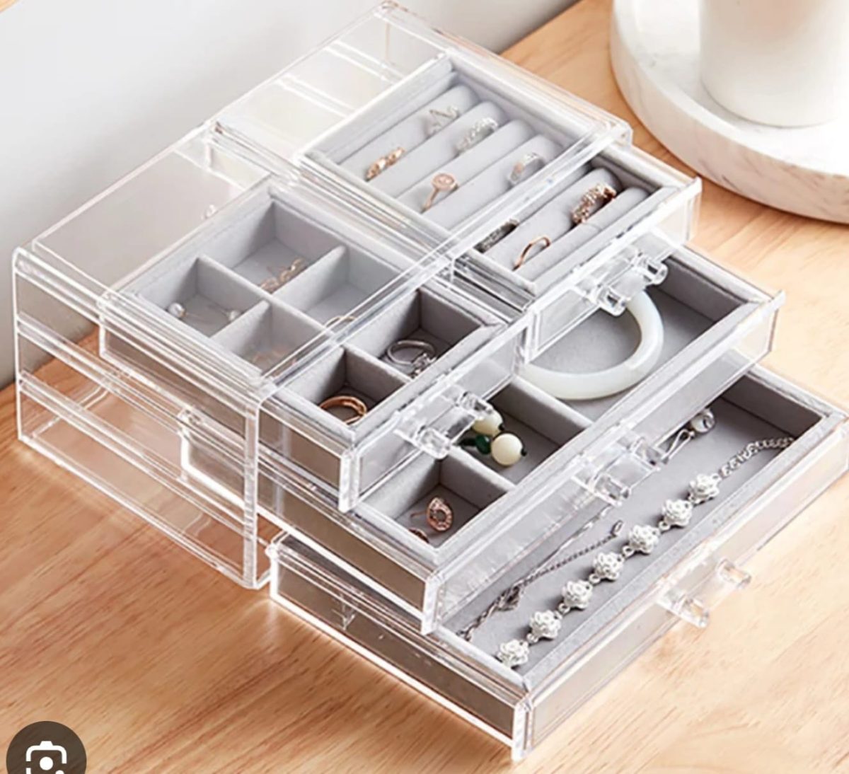 Boîte à bijoux Organisateur de bijoux Rangement de bijoux de grande capacité avec panneau en verre transparent Organisateur de rangement de cloison Collier Boucle d'oreille – Image 4