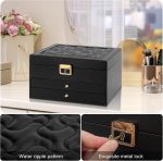 Boîte à Bijoux Multifonctionnelle Élégante en Similicuir Noir avec Finitions  Dorées – Image 5