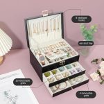 Boîte à Bijoux Multifonctionnelle Élégante en Similicuir Noir avec Finitions  Dorées – Image 4