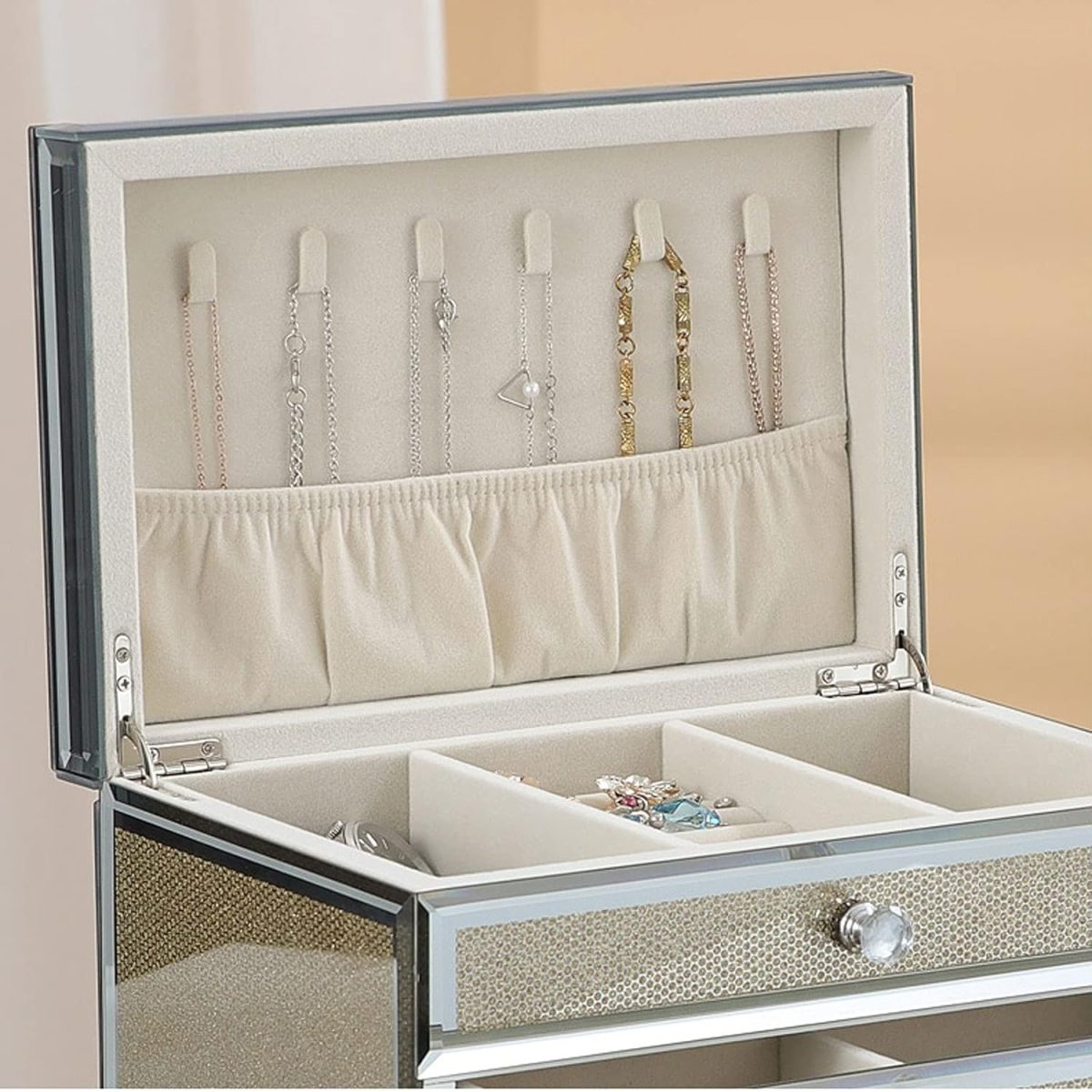 Boîte à Bijoux Décorative Boîte à bijoux en verre avec tiroirs, Organisateur de bijoux de Velvet, Boucles d'oreilles Colliers Colliers Bracelets – Image 3