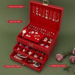 Boîte à bijoux, Organisateur de bijoux avec 2 tiroirs, Boîte de rangement de bijoux en cuir à 3 couches avec serrure – Image 5