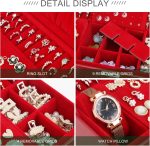 Boîte à bijoux, Organisateur de bijoux avec 2 tiroirs, Boîte de rangement de bijoux en cuir à 3 couches avec serrure – Image 4