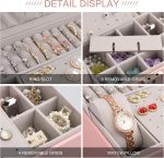 Boîte à Bijoux Multifonctionnelle en Similicuir Rose Clair avec Élégantes Finitions Dorées – Image 4
