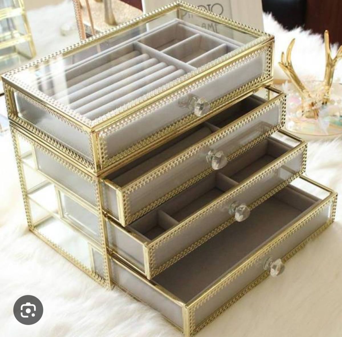 Boîte à bijoux Organisateur de bijoux Rangement de bijoux de grande capacité avec panneau en verre transparent Organisateur de rangement de cloison Collier Boucle d'oreille – Image 6