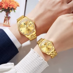 Montres Couple OLEVS – Paire de Montres Quartz Dorées, Étanches & Lumineuses – Cadeau Élégant pour Hommes et Femme – Image 4