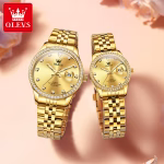 Montres Couple OLEVS – Paire de Montres Quartz Dorées, Étanches & Lumineuses – Cadeau Élégant pour Hommes et Femme