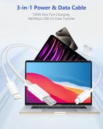 Câble de charge multiple 1,2 m – USB 3-en-1 (iPhone, Micro USB, USB-C), nylon tressé, charge rapide – Image 4