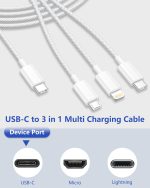 Câble de charge multiple 1,2 m – USB 3-en-1 (iPhone, Micro USB, USB-C), nylon tressé, charge rapide – Image 3