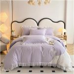Parure de lit rose style coréen princesse en coton, dentelle et fleurs brodées – Housse de couette + drap + taies (4 pcs, King Size) – Image 7