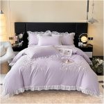 Parure de lit rose style coréen princesse en coton, dentelle et fleurs brodées – Housse de couette + drap + taies (4 pcs, King Size) – Image 3
