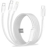Câble de charge multiple 1,2 m – USB 3-en-1 (iPhone, Micro USB, USB-C), nylon tressé, charge rapide