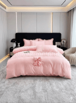 Parure de Lit "Élégance Romantique" – Finition Pompons et Nœud Satiné – Image 8