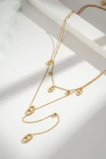 Collier Femme Double Tour Y Doré Motif Ovale en Acier Inoxydable – Élégance Moderne & Raffinement Chic4,80 € – Image 3