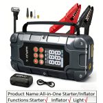 KOPUO 7500A/9500A Car Jump Starter with 150PSI Tire Inflator, Emergency Battery Booster with Safety Hammer, UP to 10L Gas & 8L Diesel 12V Vehicle Start, Type-C Fast Charging, Digital Display & LED Light for Car Truck SUV – Image 9