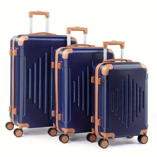 ensemble valises rigides 4/5 pièces valise rigide extensible - Temu United Kingdom - Couleur : Bleu foncé et associé au marron - Modèle : 3 en 1 (20 pouces + 24 pouces + 28 pouces)