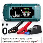 KOPUO 7500A/9500A Car Jump Starter with 150PSI Tire Inflator, Emergency Battery Booster with Safety Hammer, UP to 10L Gas & 8L Diesel 12V Vehicle Start, Type-C Fast Charging, Digital Display & LED Light for Car Truck SUV – Image 3