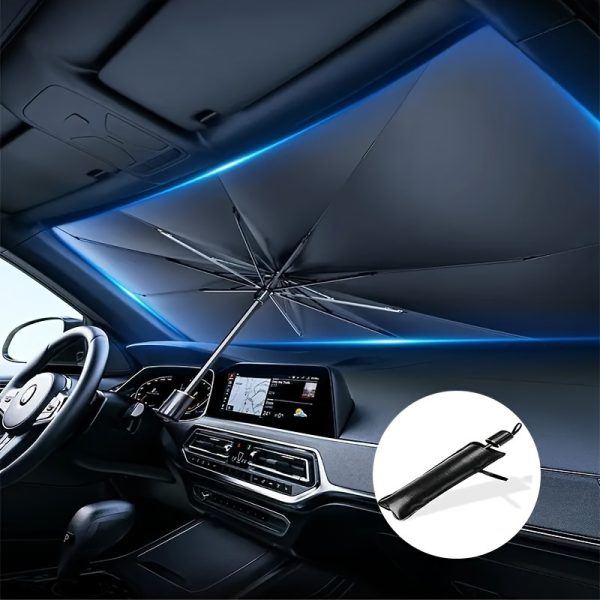 1pc Car Sunshade Umbrella, Heat Insulation UV Protection Front Windshield Sun Blocker with Bag, Adjustable Telescopic Design for Summer Vehicle Glass Shading, Sun Umbrella Uv Protection