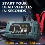 KOPUO 7500A/9500A Car Jump Starter with 150PSI Tire Inflator, Emergency Battery Booster with Safety Hammer, UP to 10L Gas & 8L Diesel 12V Vehicle Start, Type-C Fast Charging, Digital Display & LED Light for Car Truck SUV – Image 12