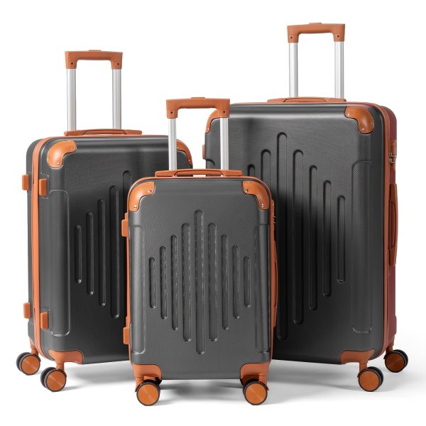 ensemble valises rigides 4/5 pièces valise rigide extensible - Temu United Kingdom - Couleur : Gris foncé associé au marron - Modèle : 3 en 1 (20 pouces + 24 pouces + 28 pouces)