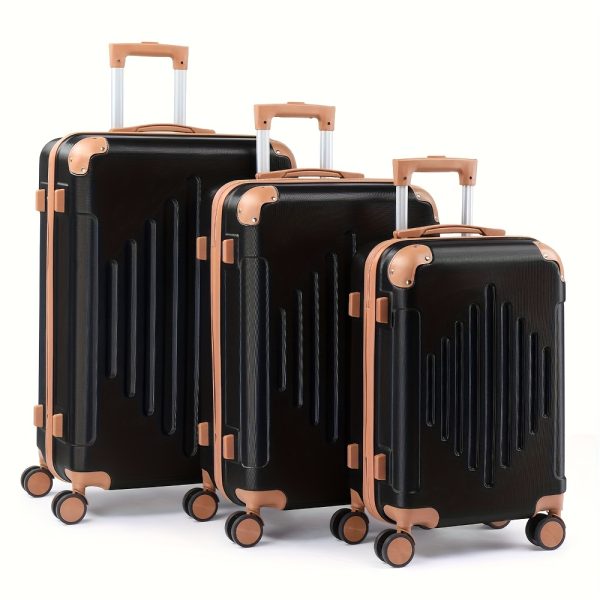 ensemble valises rigides 4/5 pièces valise rigide extensible - Temu United Kingdom - Couleur : Le noir associé au marron - Modèle : 3 en 1 (20 pouces + 24 pouces + 28 pouces)