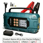 KOPUO 7500A/9500A Car Jump Starter with 150PSI Tire Inflator, Emergency Battery Booster with Safety Hammer, UP to 10L Gas & 8L Diesel 12V Vehicle Start, Type-C Fast Charging, Digital Display & LED Light for Car Truck SUV – Image 7
