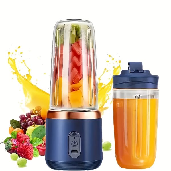 Upgraded 6-Blade 2-In-1 Portable Electric Juicer And Blender, USB Rechargeable Juicer with 2pcs Cups, Sports Lid Shaker Juice Cup, Wireless Multifunctional Portable Juicer, Making Smooth Juices, Fruit Mixer, Beverage Maker